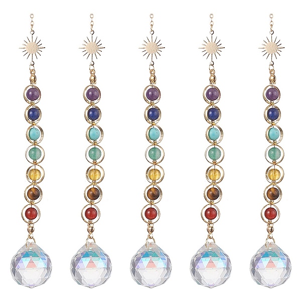 PandaHall Glass Teardrop Pendant Decorations, Suncatchers Hanging, with 7 Chakra Natural Gemstone Bead and Sun Brass Link, 260mm Mixed Stone
PandaHall Glass Teardrop Pendant Decorations, Suncatchers Hanging, with 7 Chakra Natural Gemstone Bead and Sun Brass Link, 260mm Mixed Stone