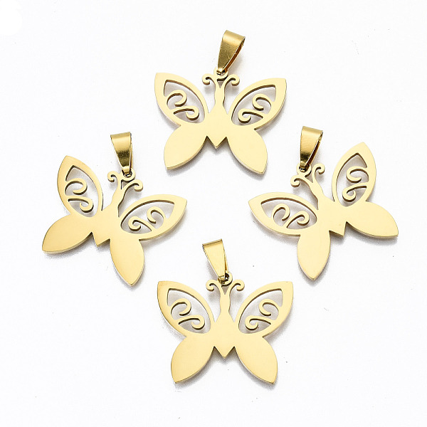 PandaHall Hollow Out Design Pendants, 201 Stainless Steel Pendants, with Snap on Bails, Laser Cut, Butterfly, Real 18K Gold Plated...
PandaHall Hollow Out Design Pendants, 201 Stainless Steel Pendants, with Snap on Bails, Laser Cut, Butterfly, Real 18K Gold Plated...