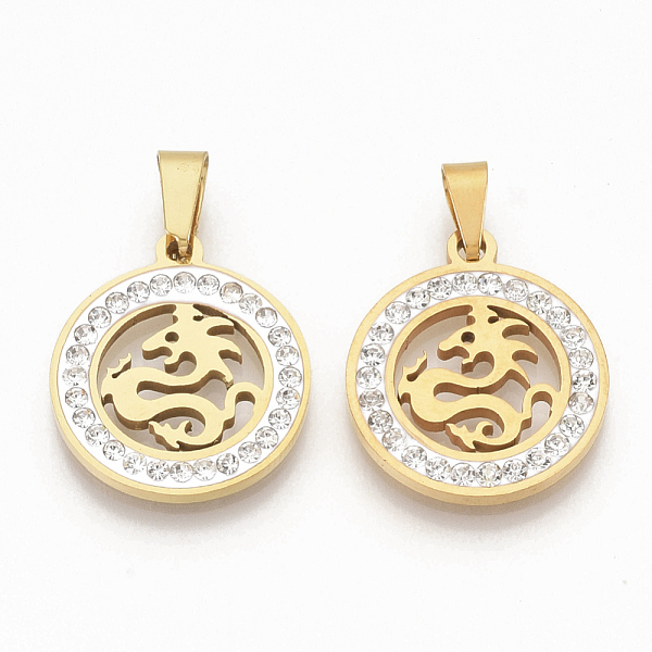 PandaHall 201 Stainless Steel Filigree Pendants, Flat Round with Dragon, with Random Size Snap On Bails and Polymer Clay Crystal Rhinestones..., Clear
PandaHall 201 Stainless Steel Filigree Pendants, Flat Round with Dragon, with Random Size Snap On Bails and Polymer Clay Crystal Rhinestones..., Clear