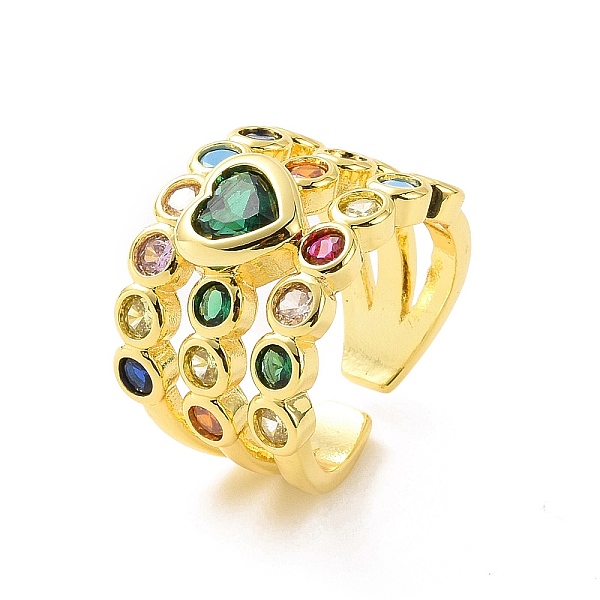 PandaHall Colorful Cubic Zirconia Heart Open Cuff Ring, Rack Plating Brass Triple Line Wide Ring for Women, Cadmium Free & Lead Free, Real...
PandaHall Colorful Cubic Zirconia Heart Open Cuff Ring, Rack Plating Brass Triple Line Wide Ring for Women, Cadmium Free & Lead Free, Real...