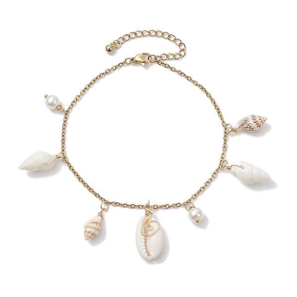 PandaHall Glass Pearl and Spiral Shell Anklets, 304 Stainless Steel Cable Chains, Golden, 8-5/8 inch(22cm) Shell
PandaHall Glass Pearl and Spiral Shell Anklets, 304 Stainless Steel Cable Chains, Golden, 8-5/8 inch(22cm) Shell