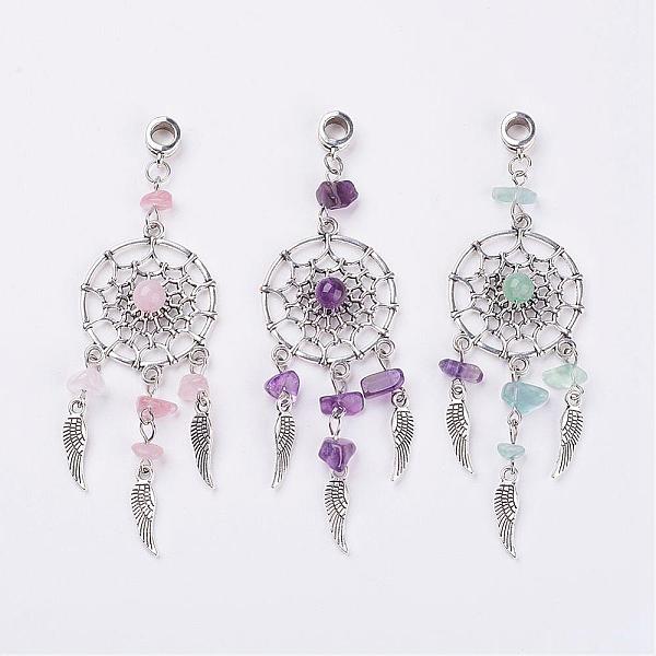 PandaHall Tibetan Style Alloy European Dangle Charms, with Natural Chip Gemstone, Woven Net/Web with Feather, 92.5mm, Hole: 5mm Mixed Stone..., Multicolor
PandaHall Tibetan Style Alloy European Dangle Charms, with Natural Chip Gemstone, Woven Net/Web with Feather, 92.5mm, Hole: 5mm Mixed Stone..., Multicolor