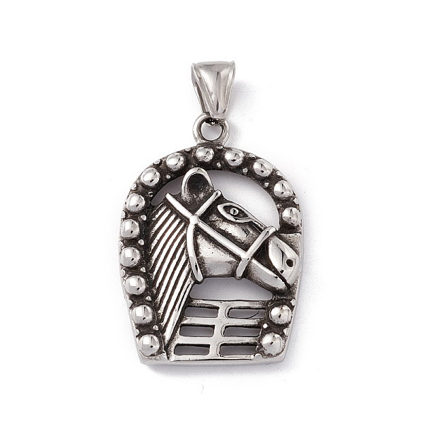 PandaHall 304 Stainless Steel Manual Polishing Pendants, Arch with Horse Charms, Antique Silver, 39x27x5mm, Hole: 4x8.5mm 304 Stainless...
PandaHall 304 Stainless Steel Manual Polishing Pendants, Arch with Horse Charms, Antique Silver, 39x27x5mm, Hole: 4x8.5mm 304 Stainless...