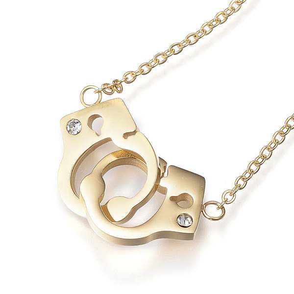 PandaHall 304 Stainless Steel Pendant Necklaces, with Rhinestone, Handcuffs, Golden, 17.32 inch(44cm) Rhinestone Clear
PandaHall 304 Stainless Steel Pendant Necklaces, with Rhinestone, Handcuffs, Golden, 17.32 inch(44cm) Rhinestone Clear