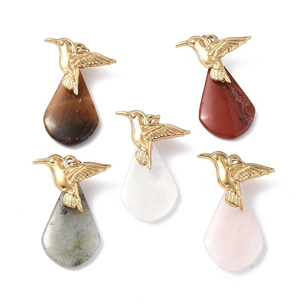 PandaHall Natural Mixed Gemstone Pendants, Teardrop Charms, with Ion Plating(IP) Golden Tone 304 Stainless Steel Bird Findings...
PandaHall Natural Mixed Gemstone Pendants, Teardrop Charms, with Ion Plating(IP) Golden Tone 304 Stainless Steel Bird Findings...