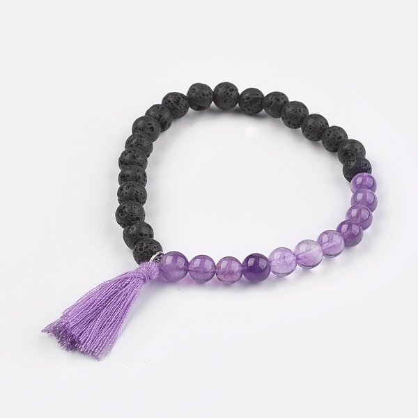PandaHall Natural Amethyst Stretch Bracelets, with Lava Rock and Cotton Thread Tassel, 2-1/8 inch(5.5cm) Amethyst Purple
PandaHall Natural Amethyst Stretch Bracelets, with Lava Rock and Cotton Thread Tassel, 2-1/8 inch(5.5cm) Amethyst Purple