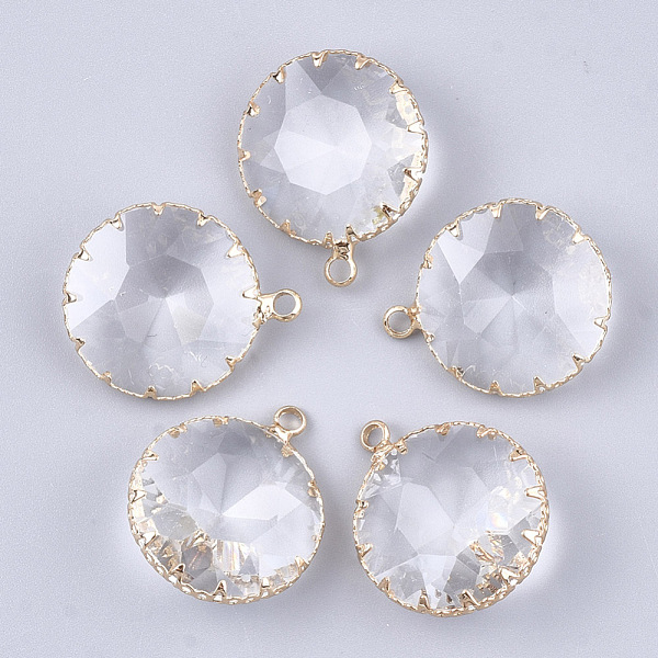 PandaHall Glass Pendants, with Brass Findings, Faceted, Flat Round, Golden, Clear, 25x20.5x8mm, Hole: 2mm Brass+Glass Flat Round Clear
PandaHall Glass Pendants, with Brass Findings, Faceted, Flat Round, Golden, Clear, 25x20.5x8mm, Hole: 2mm Brass+Glass Flat Round Clear