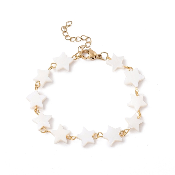 PandaHall Natural Shell Star Link Chain Bracelet, 304 Stainless Steel Jewelry for Women, Golden, White, 6-3/4 inch(17.1cm) Shell White
PandaHall Natural Shell Star Link Chain Bracelet, 304 Stainless Steel Jewelry for Women, Golden, White, 6-3/4 inch(17.1cm) Shell White