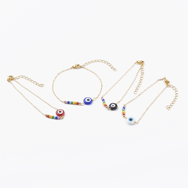 PandaHall Evil Eye Lampwork Beaded Bracelets, with Round Glass Seed Beads and Brass Cable Chains, Golden, Mixed Color, 7-1/4 inch(18.5cm)..., Multicolor
PandaHall Evil Eye Lampwork Beaded Bracelets, with Round Glass Seed Beads and Brass Cable Chains, Golden, Mixed Color, 7-1/4 inch(18.5cm)..., Multicolor