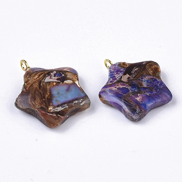 PandaHall Assembled Synthetic Imperial Jasper and Bronzite Pendants, with Golden Tone Iron Loop, Dyed, Star, Slate Blue, 23~24x21x5mm, Hole...
PandaHall Assembled Synthetic Imperial Jasper and Bronzite Pendants, with Golden Tone Iron Loop, Dyed, Star, Slate Blue, 23~24x21x5mm, Hole...