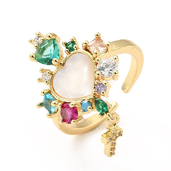 PandaHall Colorful Rhinestone Heart with Cross Charm Open Cuff Ring, Brass Jewelry for Women, Cadmium Free & Lead Free, Real 18K Gold Plated...
PandaHall Colorful Rhinestone Heart with Cross Charm Open Cuff Ring, Brass Jewelry for Women, Cadmium Free & Lead Free, Real 18K Gold Plated...