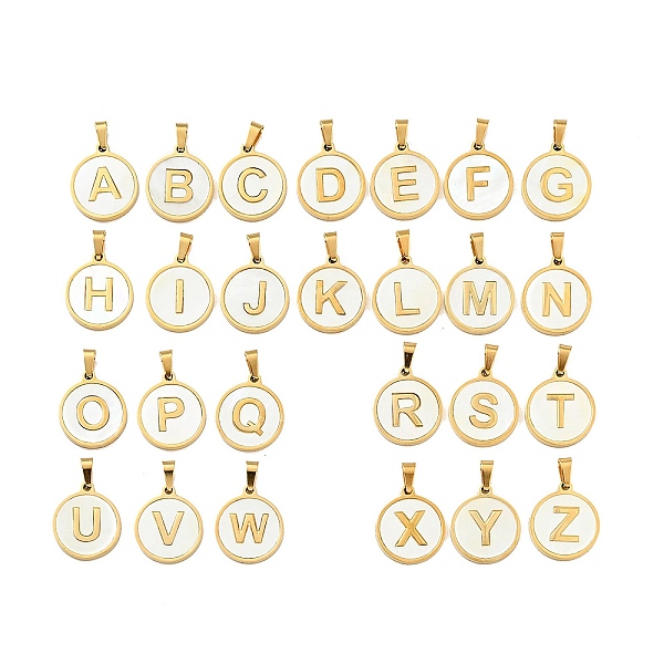 PandaHall Vacuum Plating 304 Stainless Steel with White Shell Pendants, Golden, Flat Round with Letter Charm, Letter A~Z, 18x16x1.5mm, Hole...
PandaHall Vacuum Plating 304 Stainless Steel with White Shell Pendants, Golden, Flat Round with Letter Charm, Letter A~Z, 18x16x1.5mm, Hole...