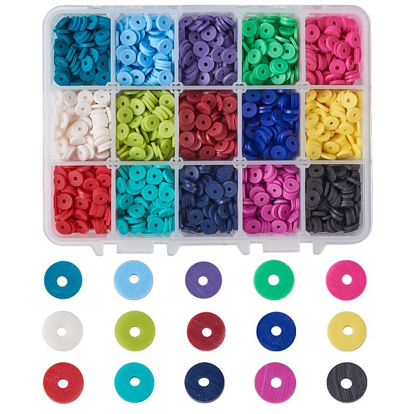 PandaHall Handmade Polymer Clay Beads, Disc/Flat Round, Heishi Beads, Mixed Color, 6x1mm, Hole: 2mm, 15colors, about 180~200pcs/color..., Multicolor
PandaHall Handmade Polymer Clay Beads, Disc/Flat Round, Heishi Beads, Mixed Color, 6x1mm, Hole: 2mm, 15colors, about 180~200pcs/color..., Multicolor
