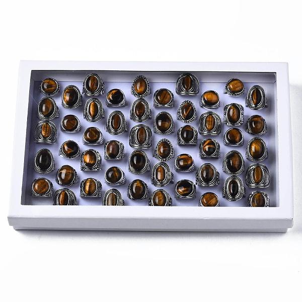 PandaHall Natural Tiger Eye Rings, with Alloy Findings, Mixed Size, Mixed Shape, Antique Silver, 17~20mm, 50pcs/box Tiger Eye
PandaHall Natural Tiger Eye Rings, with Alloy Findings, Mixed Size, Mixed Shape, Antique Silver, 17~20mm, 50pcs/box Tiger Eye