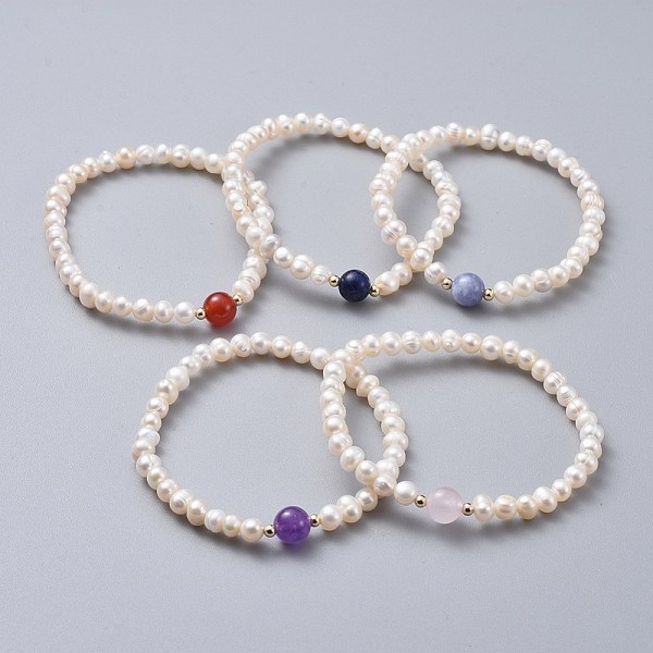 PandaHall Stretch Grade A Natural Freshwater Pearl Bracelets, with Natural Gemstone Beads and Brass Beads, 2 inch(5.1cm) Mixed Stone
PandaHall Stretch Grade A Natural Freshwater Pearl Bracelets, with Natural Gemstone Beads and Brass Beads, 2 inch(5.1cm) Mixed Stone