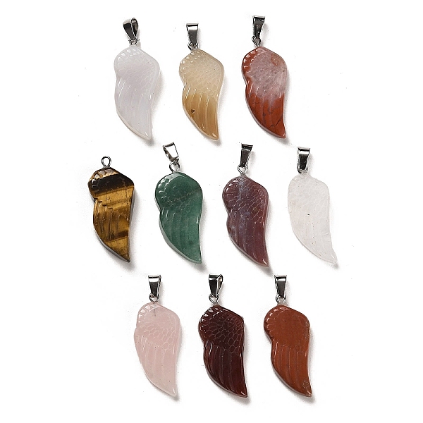 PandaHall Natural Mixed Gemstone Pendants, Wing Charms with Platinum Plated Iron Snap on Bails, 34.5~36x15.5~16x6~7.5mm, Hole: 7x4mm Mixed...
PandaHall Natural Mixed Gemstone Pendants, Wing Charms with Platinum Plated Iron Snap on Bails, 34.5~36x15.5~16x6~7.5mm, Hole: 7x4mm Mixed...