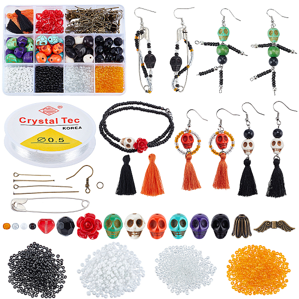 PandaHall DIY Gemstone Halloween Earring & Bracelet Making Kit, Including Synthetic Turquoise Skull & Coral Rose & Glass Seed & Alloy &..., Multicolor
PandaHall DIY Gemstone Halloween Earring & Bracelet Making Kit, Including Synthetic Turquoise Skull & Coral Rose & Glass Seed & Alloy &..., Multicolor