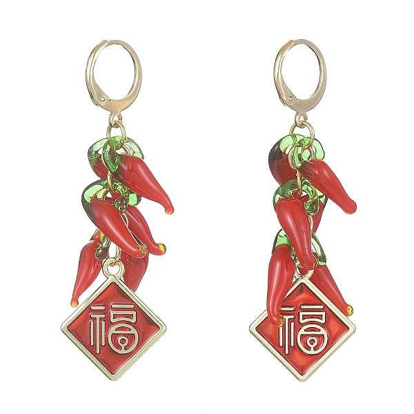 PandaHall Hot Pepper Lampwork Dangle Leverback Earrings, Spring Festival Theme FU Character Alloy Enamel Cluster Earrings, Red, 56x18mm...
PandaHall Hot Pepper Lampwork Dangle Leverback Earrings, Spring Festival Theme FU Character Alloy Enamel Cluster Earrings, Red, 56x18mm...