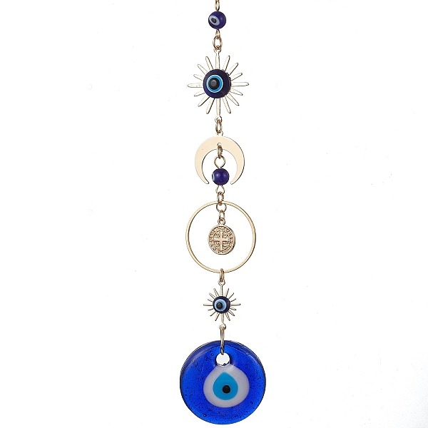 PandaHall Blue Evil Eye Lampwork Pendant Decorations, with Brass Star/Moon Link, Hanging Ornaments, Flat Round, 211mm Lampwork Flat Round
PandaHall Blue Evil Eye Lampwork Pendant Decorations, with Brass Star/Moon Link, Hanging Ornaments, Flat Round, 211mm Lampwork Flat Round