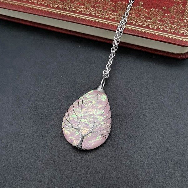 PandaHall Teardrop with Tree Resin Pendant Necklace, Platinum Copper Wire Wrapped Necklace, Misty Rose, 20.47 inch(52cm) Resin
PandaHall Teardrop with Tree Resin Pendant Necklace, Platinum Copper Wire Wrapped Necklace, Misty Rose, 20.47 inch(52cm) Resin