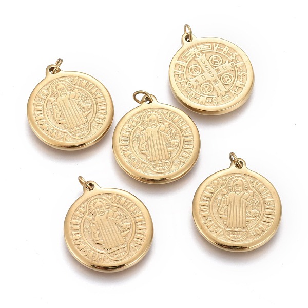 PandaHall Ion Plating(IP) 304 Stainless Steel Pendants, with Jump Ring, Flat Round, Saint Benedict Medal, Golden, 19.5x17x2mm, Hole: 2.8mm...
PandaHall Ion Plating(IP) 304 Stainless Steel Pendants, with Jump Ring, Flat Round, Saint Benedict Medal, Golden, 19.5x17x2mm, Hole: 2.8mm...