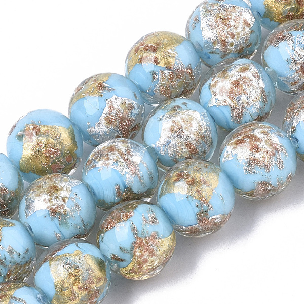 PandaHall Handmade Gold Sand Lampwork Bead Strands, Half Silver Foil & Half Gold Foil, Round, Light Sky Blue, 11.5~12.5x11~12mm, Hole: 1.2mm...
PandaHall Handmade Gold Sand Lampwork Bead Strands, Half Silver Foil & Half Gold Foil, Round, Light Sky Blue, 11.5~12.5x11~12mm, Hole: 1.2mm...