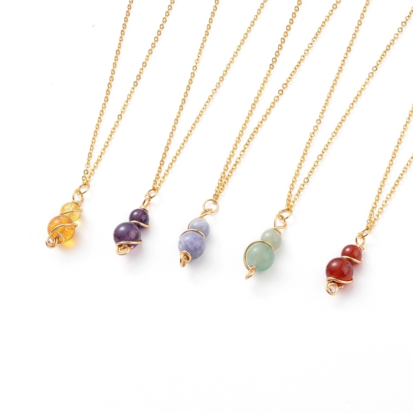 PandaHall Natural Gemstone Pendant Necklaces, with Copper Wire, Golden Plated Brass Cable Chains and Spring Ring Clasps, Round, 18.27...
PandaHall Natural Gemstone Pendant Necklaces, with Copper Wire, Golden Plated Brass Cable Chains and Spring Ring Clasps, Round, 18.27...
