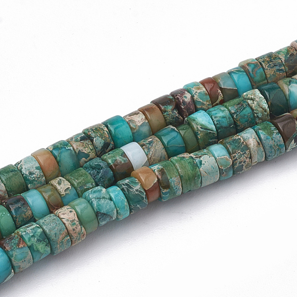 PandaHall Synthetic Imperial Jasper Beads Strands, Heishi Beads, Flat Round/Disc, Teal, 4~5x2~2.5mm, Hole: 0.5mm, about 173pcs/strand, 15.5..., Cyan
PandaHall Synthetic Imperial Jasper Beads Strands, Heishi Beads, Flat Round/Disc, Teal, 4~5x2~2.5mm, Hole: 0.5mm, about 173pcs/strand, 15.5..., Cyan