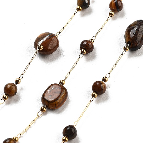 PandaHall Handmade Nuggets Natural Tiger Eye Beaded Chains, with Ion Plating(IP) 304 Stainless Steel Paperclip Chains, Unwelded, Real 18K...
PandaHall Handmade Nuggets Natural Tiger Eye Beaded Chains, with Ion Plating(IP) 304 Stainless Steel Paperclip Chains, Unwelded, Real 18K...