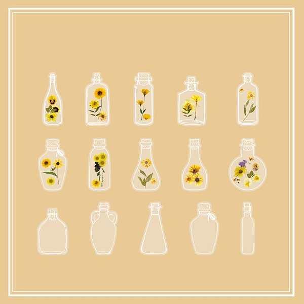 PandaHall 30Pcs 15 Styles PET Plastic Sticker, for Scrapbooking, Travel Diary Craft, Bottle with Flower, Gold, Pakcing: 142x84x3mm...
PandaHall 30Pcs 15 Styles PET Plastic Sticker, for Scrapbooking, Travel Diary Craft, Bottle with Flower, Gold, Pakcing: 142x84x3mm...