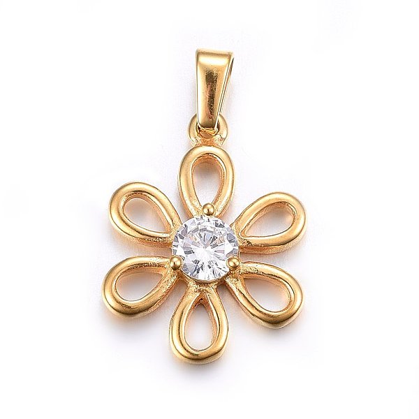 PandaHall 304 Stainless Steel Pendants, with Cubic Zirconia, Flower, Clear, Golden, 20x15.5x4mm, Hole: 5x3mm Stainless Steel+Cubic Zirconia...
PandaHall 304 Stainless Steel Pendants, with Cubic Zirconia, Flower, Clear, Golden, 20x15.5x4mm, Hole: 5x3mm Stainless Steel+Cubic Zirconia...