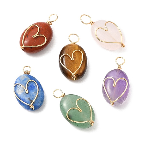 PandaHall 6Pcs Natural Mixed Gemstone Copper Wire Wrapped Pendants, Oval Charms with Heart, Light Gold, 20x9.5~10x5~6mm, Hole: 2.5~3mm Mixed...
PandaHall 6Pcs Natural Mixed Gemstone Copper Wire Wrapped Pendants, Oval Charms with Heart, Light Gold, 20x9.5~10x5~6mm, Hole: 2.5~3mm Mixed...