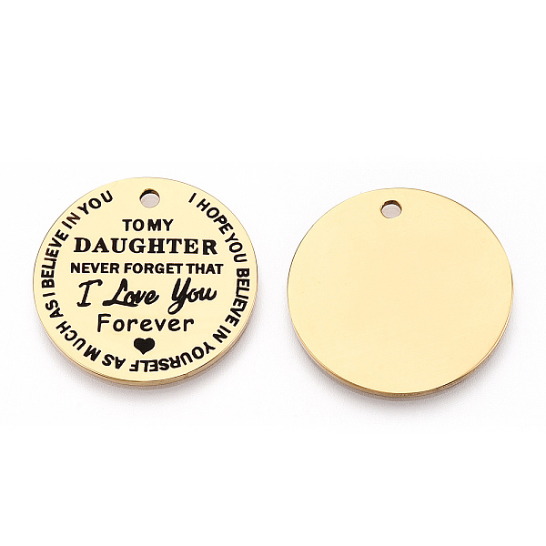 PandaHall 201 Stainless Steel Pendants, Flat Round with Word I Love You Forever, Golden, 30x1.5mm, Hole: 2mm 201 Stainless Steel Flat Round
PandaHall 201 Stainless Steel Pendants, Flat Round with Word I Love You Forever, Golden, 30x1.5mm, Hole: 2mm 201 Stainless Steel Flat Round