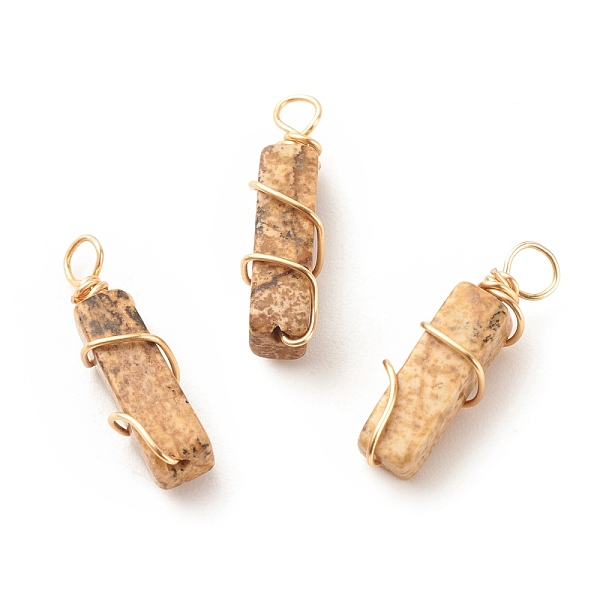 PandaHall Natural Picture Japser Pendants, with Golden Tone Copper Wire Wrapped, Cuboid, 19~20x6x6mm, Hole: 2.5~3mm Picture Jasper Cuboid
PandaHall Natural Picture Japser Pendants, with Golden Tone Copper Wire Wrapped, Cuboid, 19~20x6x6mm, Hole: 2.5~3mm Picture Jasper Cuboid