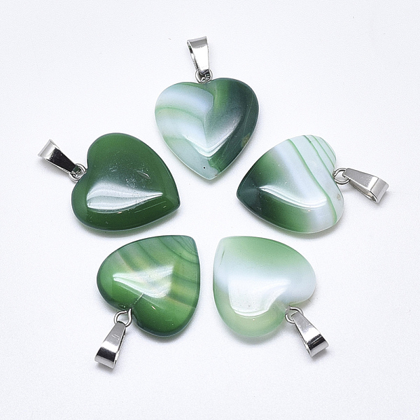 PandaHall Natural Banded Agate/Striped Agate Pendants, Dyed, with Stainless Steel Snap On Bails, Heart, Stainless Steel Color, Green...
PandaHall Natural Banded Agate/Striped Agate Pendants, Dyed, with Stainless Steel Snap On Bails, Heart, Stainless Steel Color, Green...