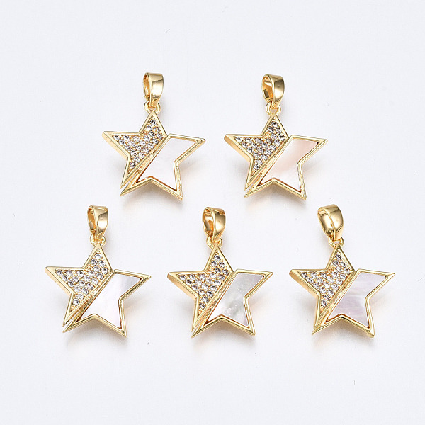 PandaHall Brass Micro Pave Clear Cubic Zirconia Pendants, with White Sea Shell, Nickel Free, Star, Real 18K Gold Plated, 18x16.5x2mm, Hole...
PandaHall Brass Micro Pave Clear Cubic Zirconia Pendants, with White Sea Shell, Nickel Free, Star, Real 18K Gold Plated, 18x16.5x2mm, Hole...