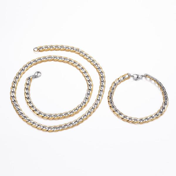 PandaHall 304 Stainless Steel Jewelry Sets, Textured Curb Chain Bracelets & Necklaces, with Lobster Claw Clasps, Golden & Stainless Steel...
PandaHall 304 Stainless Steel Jewelry Sets, Textured Curb Chain Bracelets & Necklaces, with Lobster Claw Clasps, Golden & Stainless Steel...