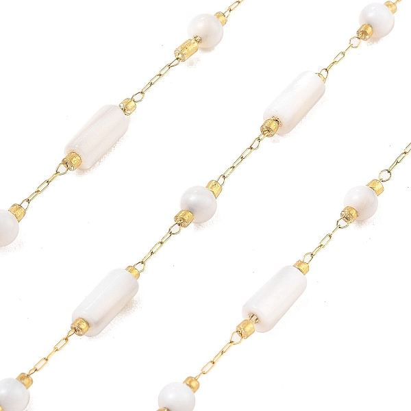 PandaHall Ion Plating(IP) 304 Stainless Steel Paperclip Chains, Soldered, with Shell Beads, Column, Real 18K Gold Plated, 8x4mm, about 16.40...
PandaHall Ion Plating(IP) 304 Stainless Steel Paperclip Chains, Soldered, with Shell Beads, Column, Real 18K Gold Plated, 8x4mm, about 16.40...