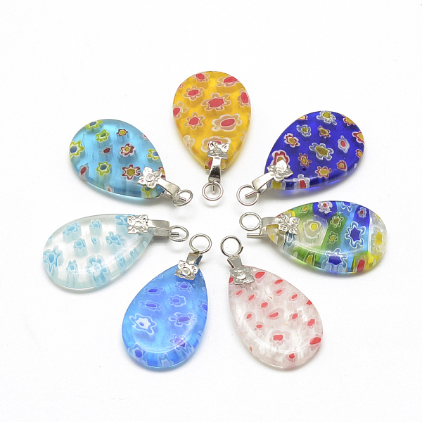 PandaHall Handmade Millefiori Glass Pendants, with Brass Findings, Teardrop with Flower, Platinum, Mixed Color, 23~24x15~16x3~4mm, Hole: 3mm..., Multicolor
PandaHall Handmade Millefiori Glass Pendants, with Brass Findings, Teardrop with Flower, Platinum, Mixed Color, 23~24x15~16x3~4mm, Hole: 3mm..., Multicolor