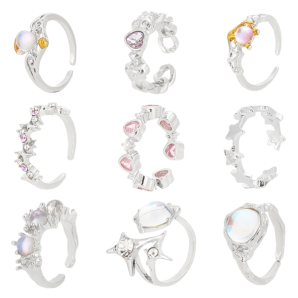 PandaHall ANATTASOUL 9Pcs 9 Style Heart & Teardrop & Bat Brass & Alloy Open Cuff Rings Set, Glass & Resin & Cubic Zirconia Stackable Rings...
PandaHall ANATTASOUL 9Pcs 9 Style Heart & Teardrop & Bat Brass & Alloy Open Cuff Rings Set, Glass & Resin & Cubic Zirconia Stackable Rings...