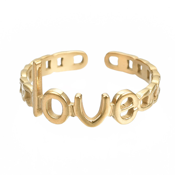PandaHall 304 Stainless Steel Word Love Open Cuff Ring, Chunky Hollow Ring for Women, Golden, US Size 6 3/4(17.1mm) 304 Stainless Steel
PandaHall 304 Stainless Steel Word Love Open Cuff Ring, Chunky Hollow Ring for Women, Golden, US Size 6 3/4(17.1mm) 304 Stainless Steel