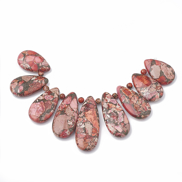 PandaHall Synthetic Gold Line Imperial Jasper Beads Strands, Graduated Fan Pendants, Focal Beads, Teardrop, Dyed, Orange Red...
PandaHall Synthetic Gold Line Imperial Jasper Beads Strands, Graduated Fan Pendants, Focal Beads, Teardrop, Dyed, Orange Red...
