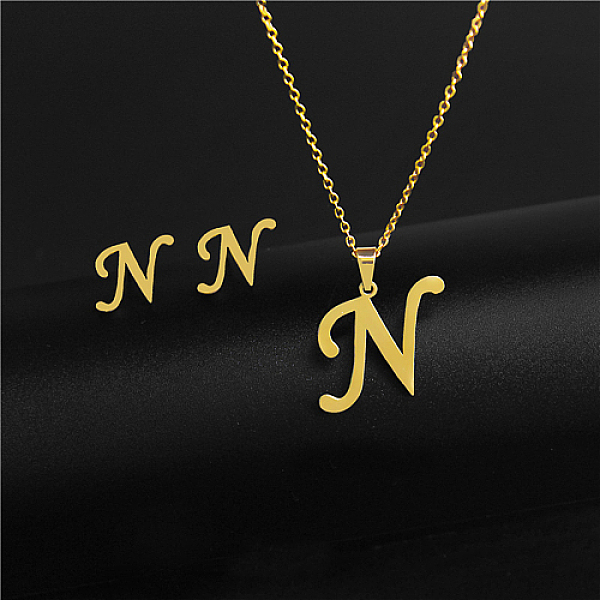 PandaHall Golden Stainless Steel Initial Letter Jewelry Set, Stud Earrings & Pendant Necklaces, Letter N, No Size Stainless Steel Letter N
PandaHall Golden Stainless Steel Initial Letter Jewelry Set, Stud Earrings & Pendant Necklaces, Letter N, No Size Stainless Steel Letter N
