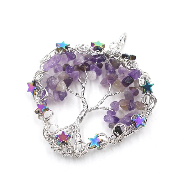 PandaHall Natural Amethyst Chip Copper Wire Wrapped Heart Big Pendants, Tree of Life Charms, Platinum, 56x50mm Amethyst Heart
PandaHall Natural Amethyst Chip Copper Wire Wrapped Heart Big Pendants, Tree of Life Charms, Platinum, 56x50mm Amethyst Heart