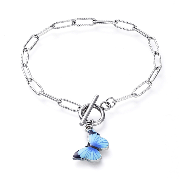 PandaHall Charm Bracelets, with Printed Alloy Enamel Pendants, 304 Stainless Steel Paperclip Chains and Toggle Clasps, Butterfly, Stainless..., Blue
PandaHall Charm Bracelets, with Printed Alloy Enamel Pendants, 304 Stainless Steel Paperclip Chains and Toggle Clasps, Butterfly, Stainless..., Blue