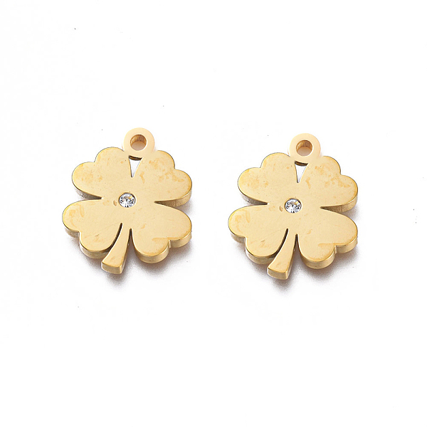 PandaHall Ion Plating(IP) 304 Stainless Steel Charms, Manual Polishing, with Crystal Rhinestone, Clover, Golden, 14.5x12x1.5mm, Hole: 1.8mm..., Clear
PandaHall Ion Plating(IP) 304 Stainless Steel Charms, Manual Polishing, with Crystal Rhinestone, Clover, Golden, 14.5x12x1.5mm, Hole: 1.8mm..., Clear