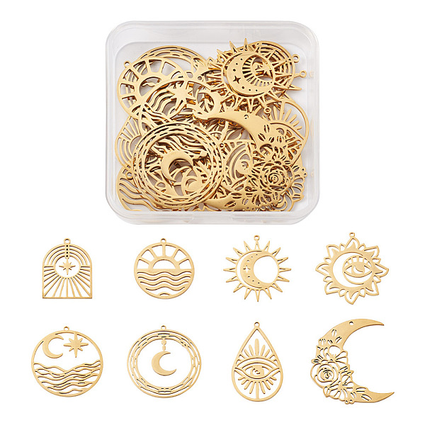 PandaHall 16Pcs 8 Style 201 Stainless Steel Pendants, Flower with Eye & Teardrop with Eye & Sun with Moon, Real 18K Gold Plated...
PandaHall 16Pcs 8 Style 201 Stainless Steel Pendants, Flower with Eye & Teardrop with Eye & Sun with Moon, Real 18K Gold Plated...