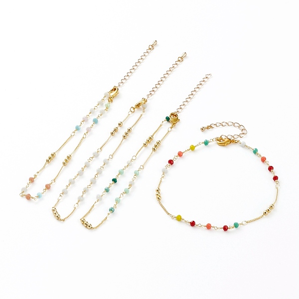 PandaHall Faceted Glass Beaded Anklets, with Brass Beads and Lobster Claw Clasps, Round, Real 18K Gold Plated, Mixed Color, 9-7/8 inch..., Multicolor
PandaHall Faceted Glass Beaded Anklets, with Brass Beads and Lobster Claw Clasps, Round, Real 18K Gold Plated, Mixed Color, 9-7/8 inch..., Multicolor