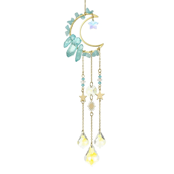 PandaHall Moon & Star Brass Hanging Ornaments, Natural Aquamarine Chips and Glass Tassel Suncatchers, 278mm, Hole: 10mm Aquamarine
PandaHall Moon & Star Brass Hanging Ornaments, Natural Aquamarine Chips and Glass Tassel Suncatchers, 278mm, Hole: 10mm Aquamarine