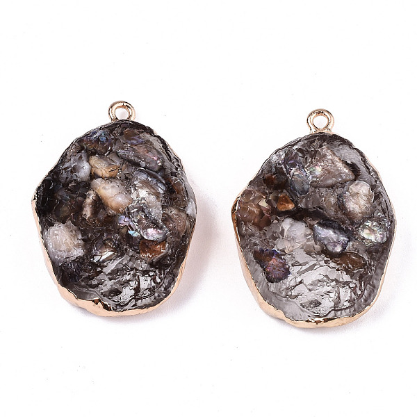 PandaHall Epoxy Resin Pendants, with Edge Light Gold Plated Iron Loops and Shell, Nuggets, Coconut Brown, 34x24x11mm, Hole: 1.8mm Epoxy...
PandaHall Epoxy Resin Pendants, with Edge Light Gold Plated Iron Loops and Shell, Nuggets, Coconut Brown, 34x24x11mm, Hole: 1.8mm Epoxy...